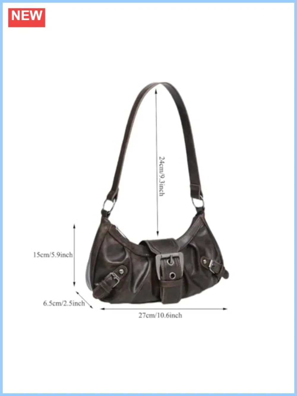 Washed Faux Leather Y2K Hobo Shoulder Bag Buckle Handbag Small Punk Purse